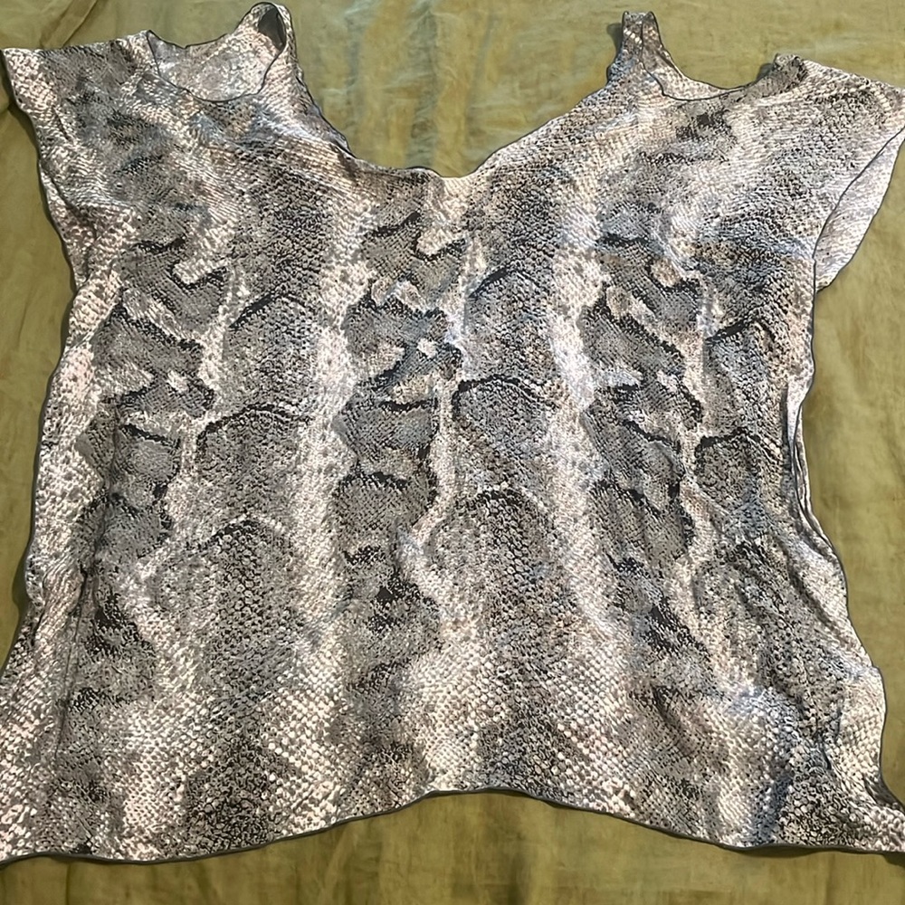 Indah 100% silk snakeskin print cold shoulder tunic